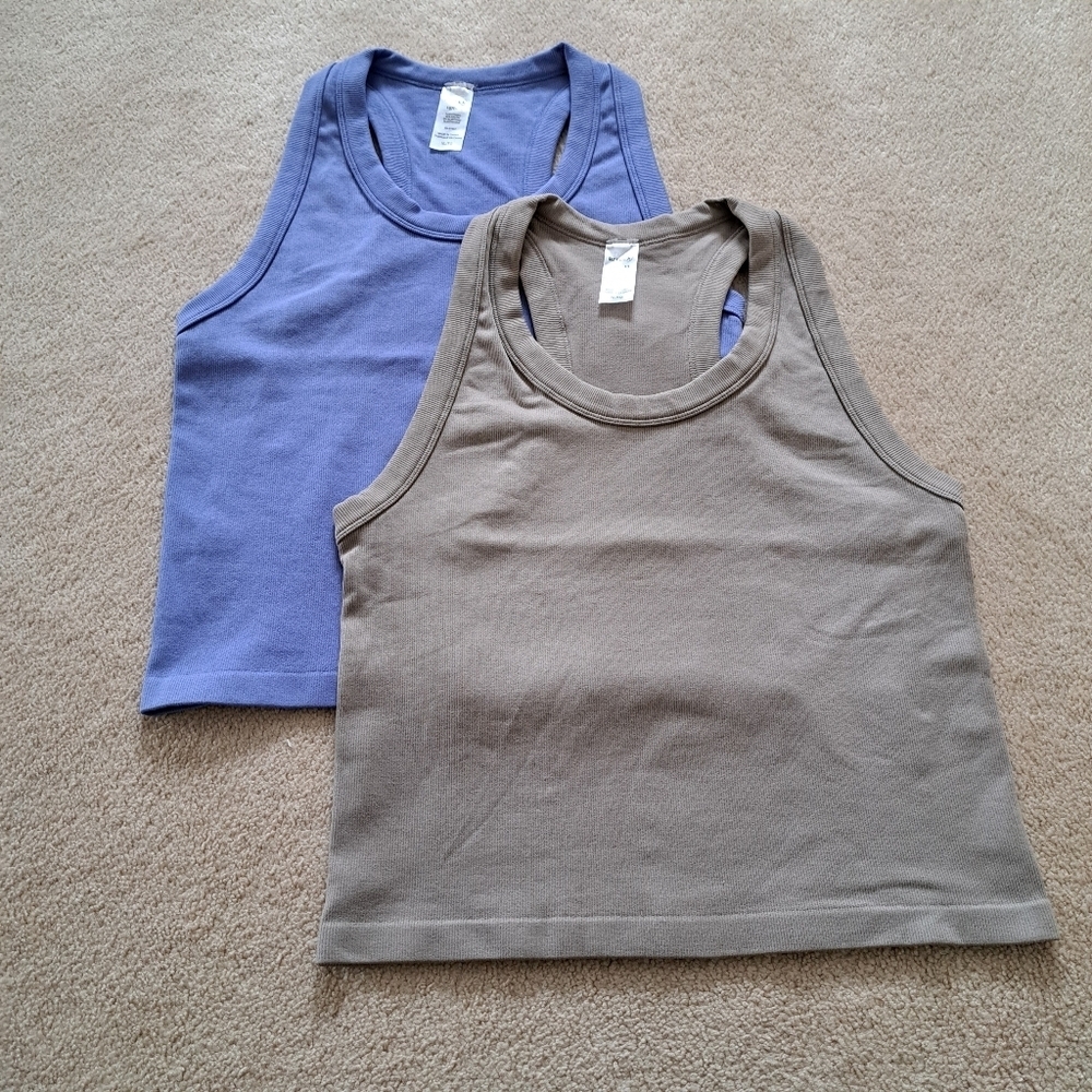Reflex Set Of 2 Tanks Racer Back Ribbed Seamless Blue Brown Size XL Stretch